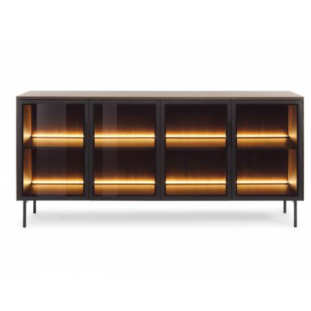 Komoda 180 cm dąb dunin + czarny LED 4-drzwiowa przeszklona LIMA